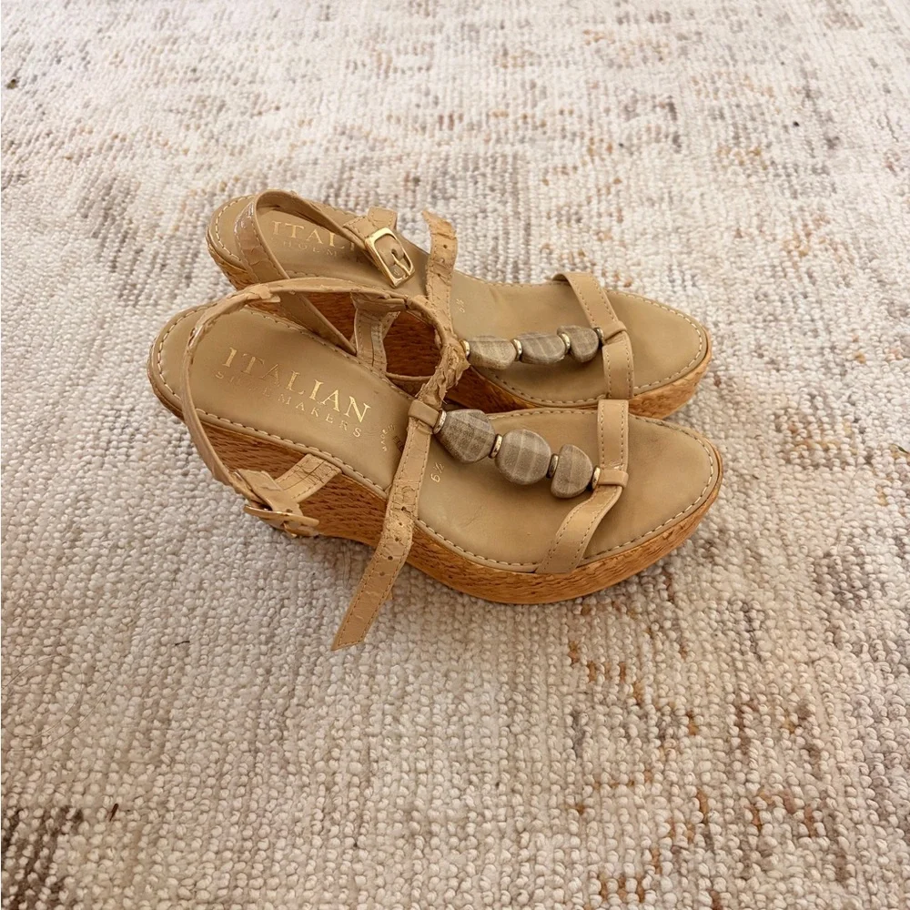 ITan Wedge Sandals with Beaded Detail